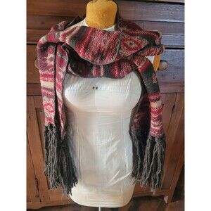 Tarnish Made In Italy Wool Scarf  9.5" W x 83" L Red & Brown BEAUTIFUL